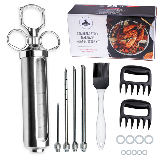 a stainless steel meat marinade kit