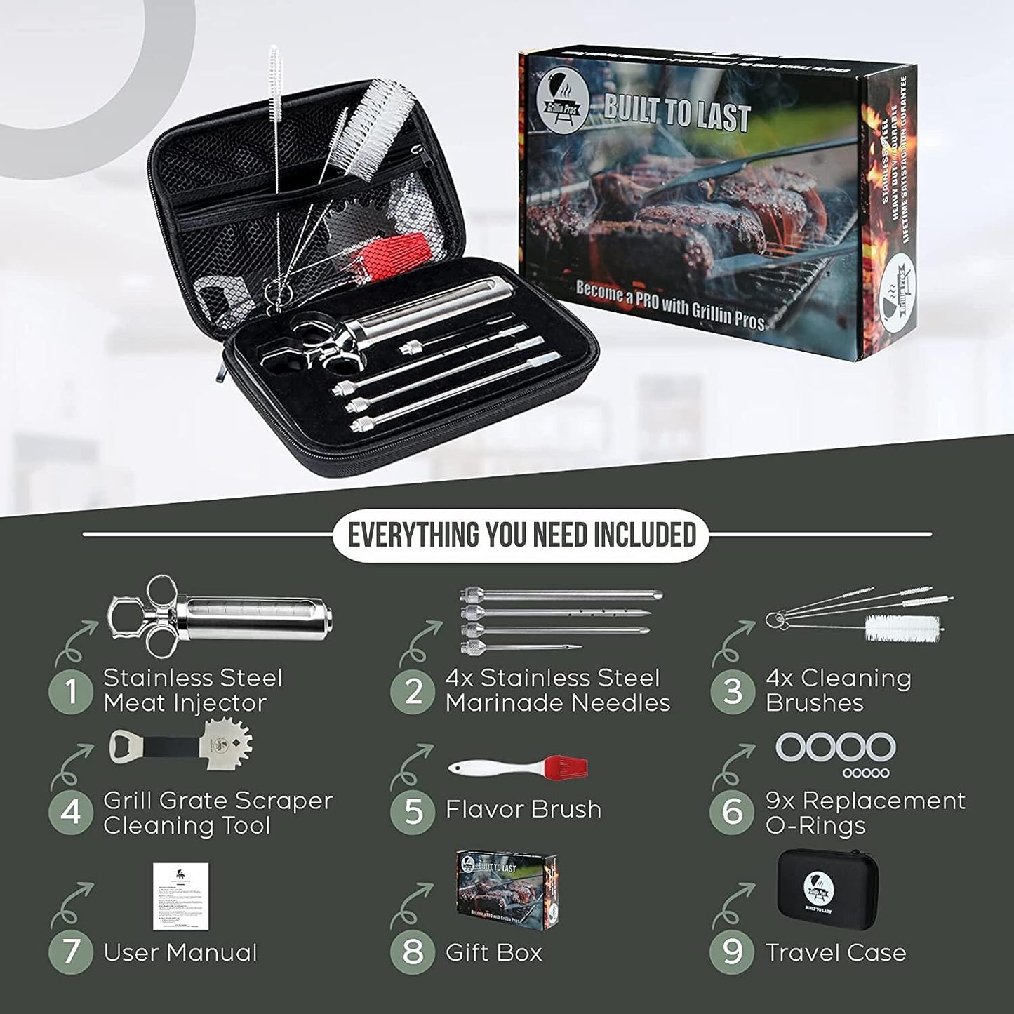 Grillin Pros - Flavor Enhancement Advanced Meat Injector Syringe Bundle - Iron Grillers