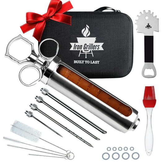 Professional Stainless Steel Marinade Meat Injector Syringe Kit for Tender BBQ, Brisket & Turkey