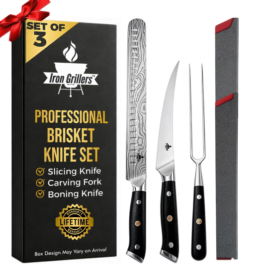 Professional Carving Knife Set for Meat, Brisket & BBQ - 12" Slicing Knife, 6" Boning Knife & Carving Fork - Razor Sharp German Steel