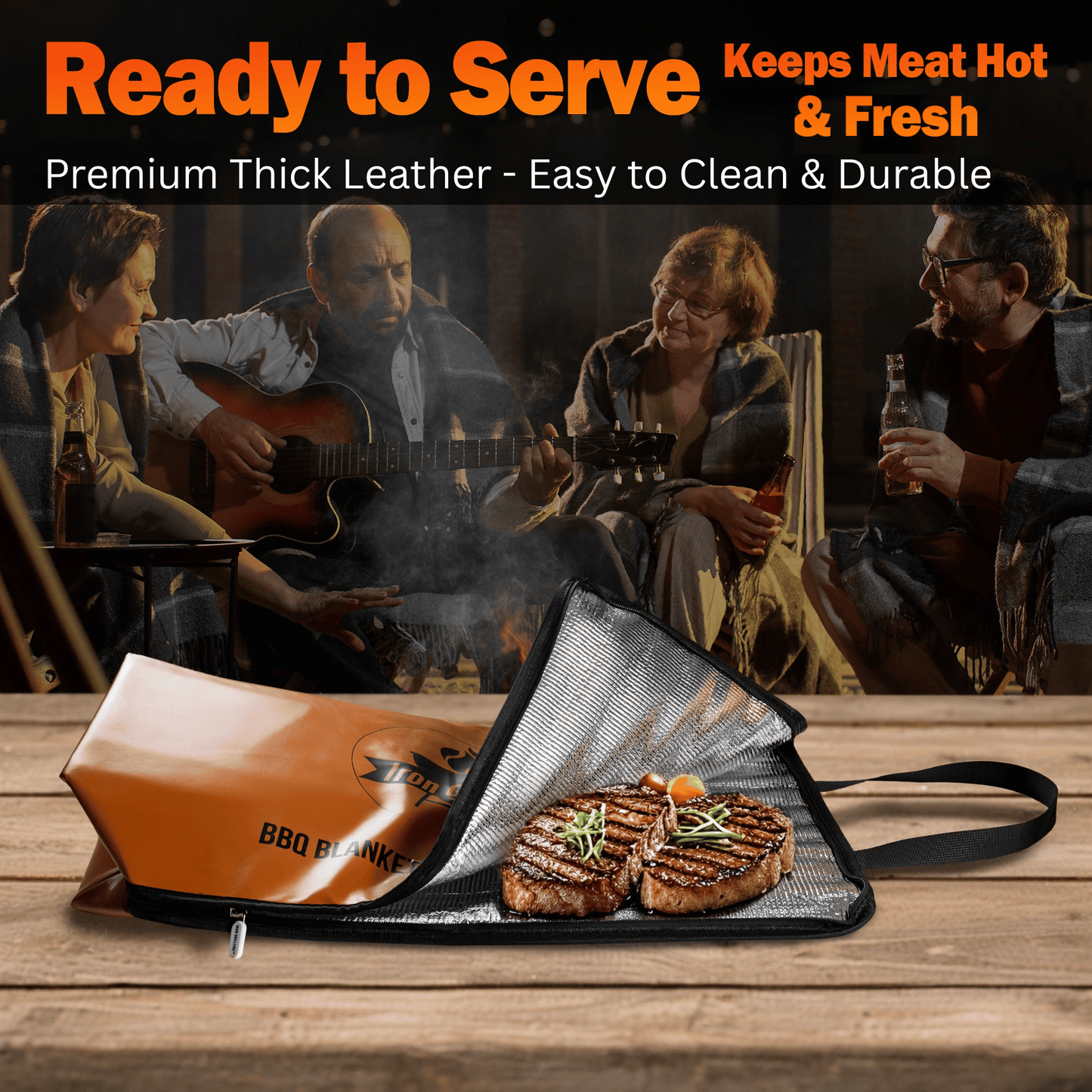 Leather BBQ Blanket for Resting Meat - Insulated Brisket Blanket Smoker Meat Resting Bag (Large 24 Inch)