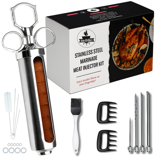 Professional Meat Injector Kit – Stainless Steel 2 Oz Marinade Syringe for BBQ, Brisket & Turkey | No Leaks + Shredding Claws & Brush