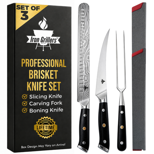 Professional Carving Knife Set for Meat, Brisket & BBQ - 12" Slicing Knife, 6" Boning Knife & Carving Fork - Razor Sharp German Steel