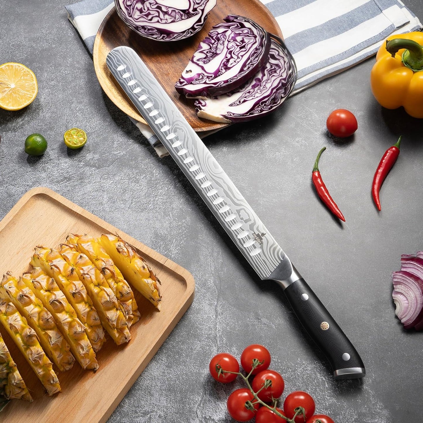 BBQ Carving Knife Set – 12" Brisket Slicing Knife  + 6" Boning Knife & 6" Carving Fork for Meat Cutting - Razor Sharp German Steel & Full Tang
