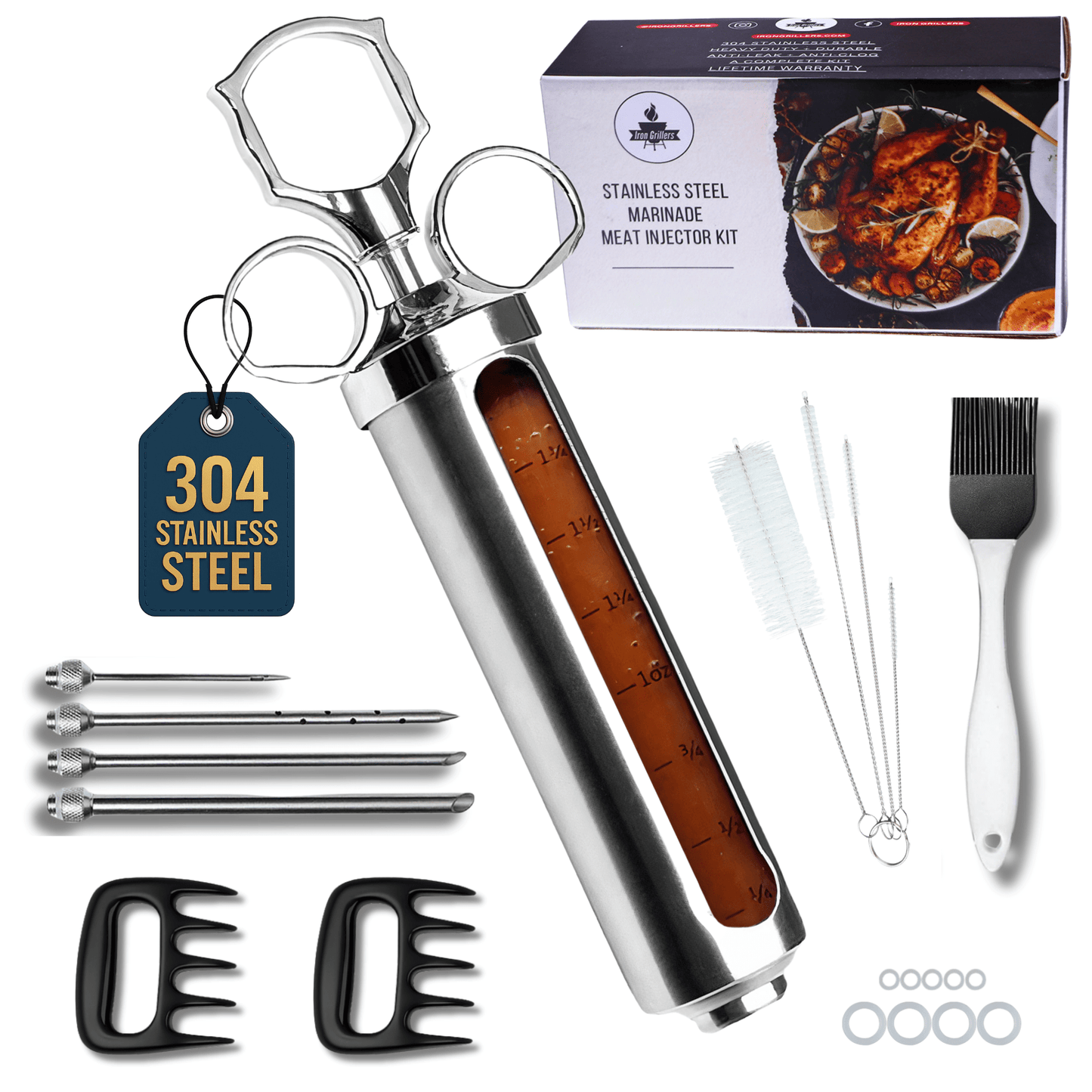 PRO Series v1 ™ - Meat Injector Flavor Syringe Kit for Smoking & Grilling Turkey, Brisket & BBQ - Iron Grillers