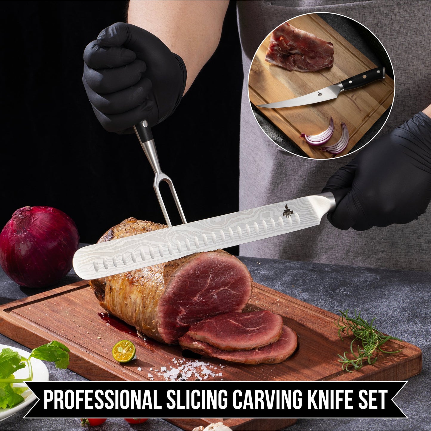 Slicing Carving Knife Set for Meat Cutting - Brisket, Turkey, BBQ & More - Iron Grillers